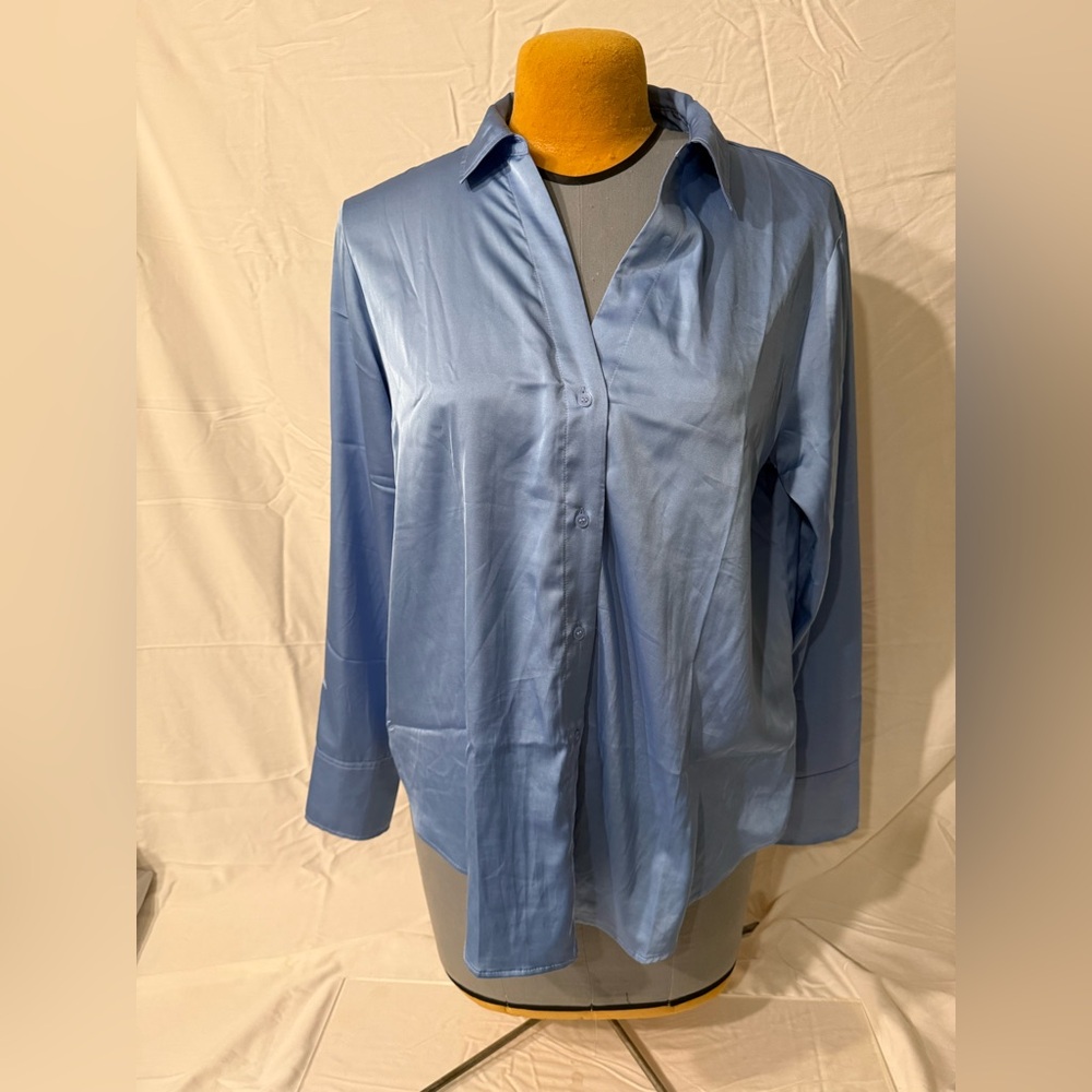 H&M Women's Satin Blue Button Down Shirt